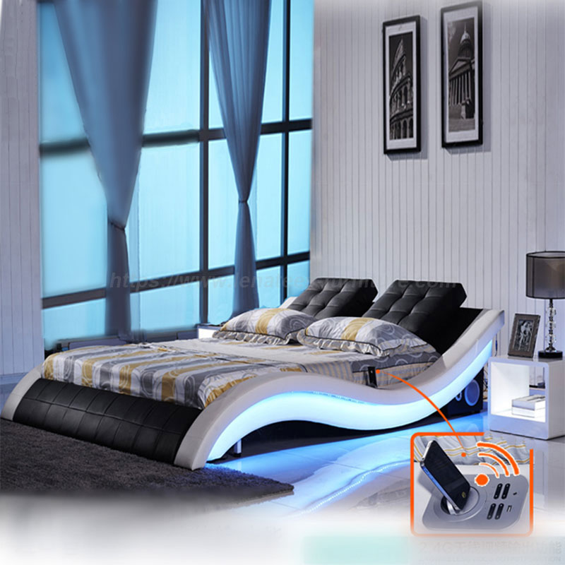 Leren bedframe met LED-licht