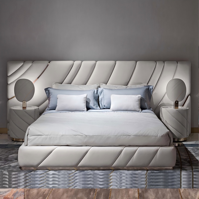 Lichte luxe groot bed driedelige set | Combinatie van hoofdslaapkamer C Positie